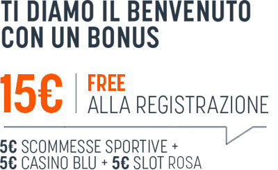 PER TUTTI Bonus Registrazione 15€ Free